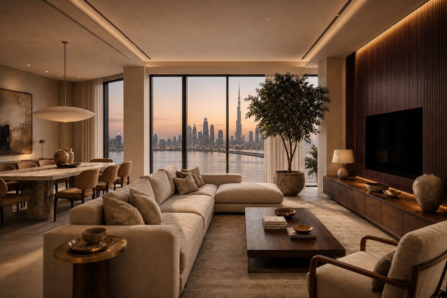 Dubai Creek Harbour apartment facing the Burj skyline