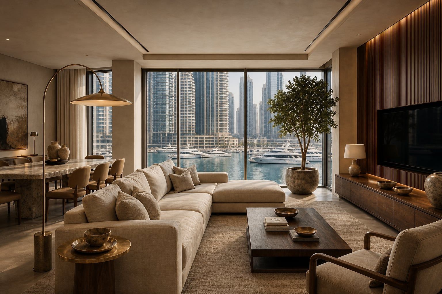 Dubai Marina apartment interior facing the water